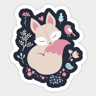 Pink Sleeping Fox Sticker